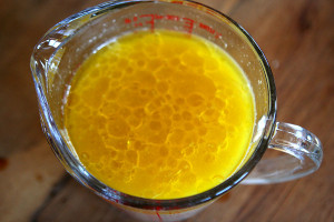 Olive oil in yeast mixture